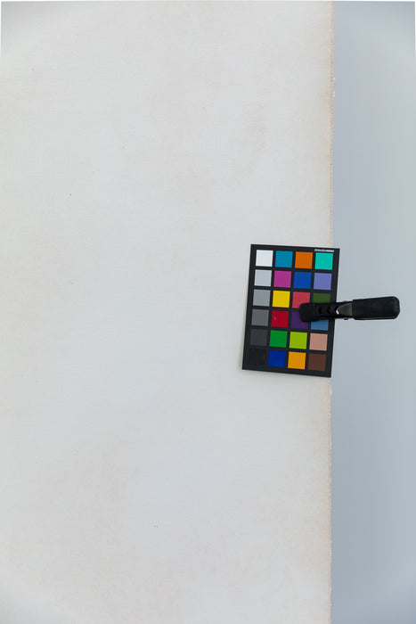 white handpainted backdrop with color card