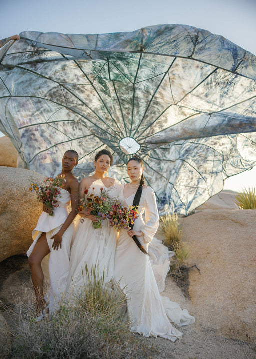 hand painted parachute in joshua tree with bride. Image by Anya Kernes designed by Nicole Chapman Design.